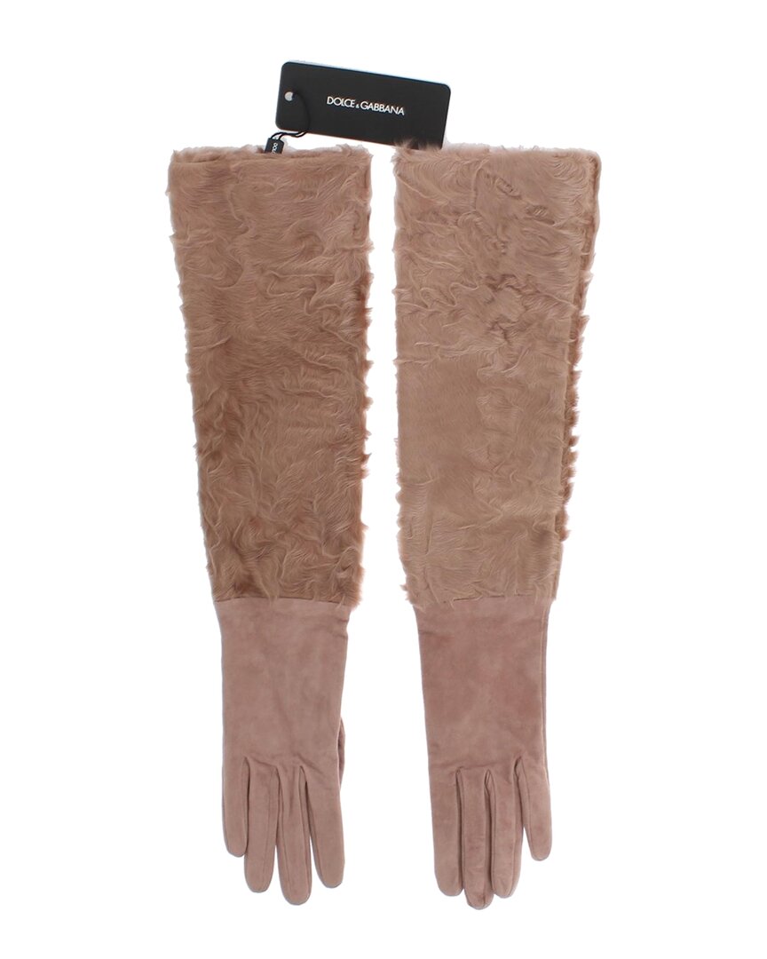Dolce & Gabbana Silk-lined Suede Gloves In Brown