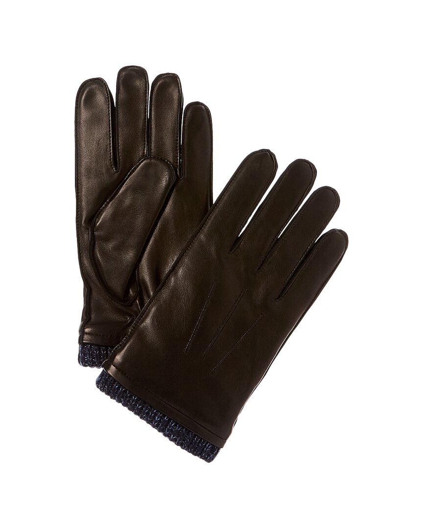 Hickey Freeman Marled Rib Cashmere & Leather Gloves In Blue