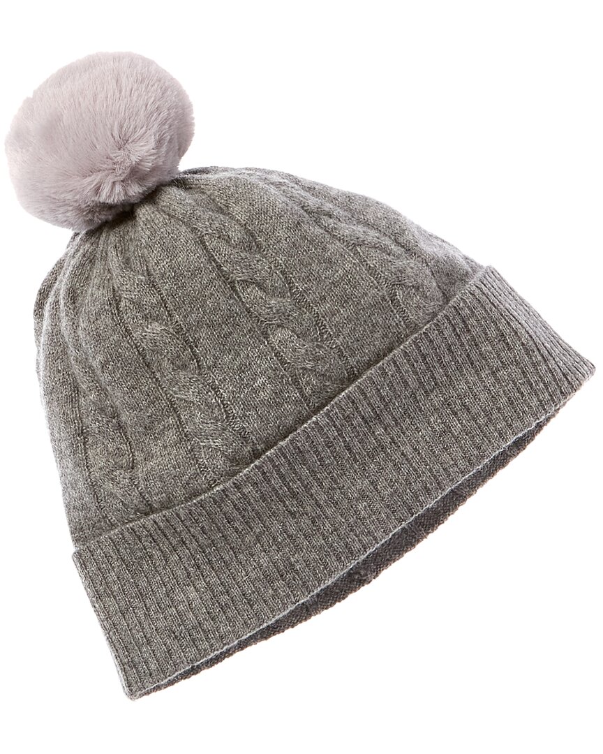 Brodie Cashmere Contrast Pom Cable Cashmere Hat In Grey