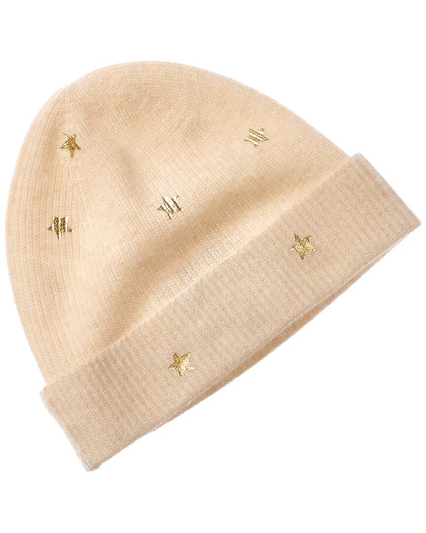 Brodie Cashmere Shiny Star Cashmere Beanie In White
