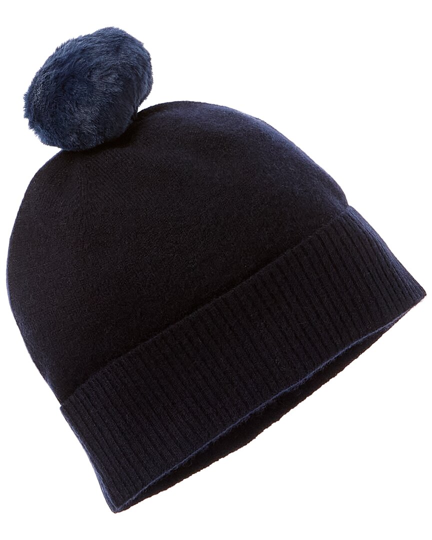 Brodie Cashmere Contrast Pom Cashmere Hat In Blue