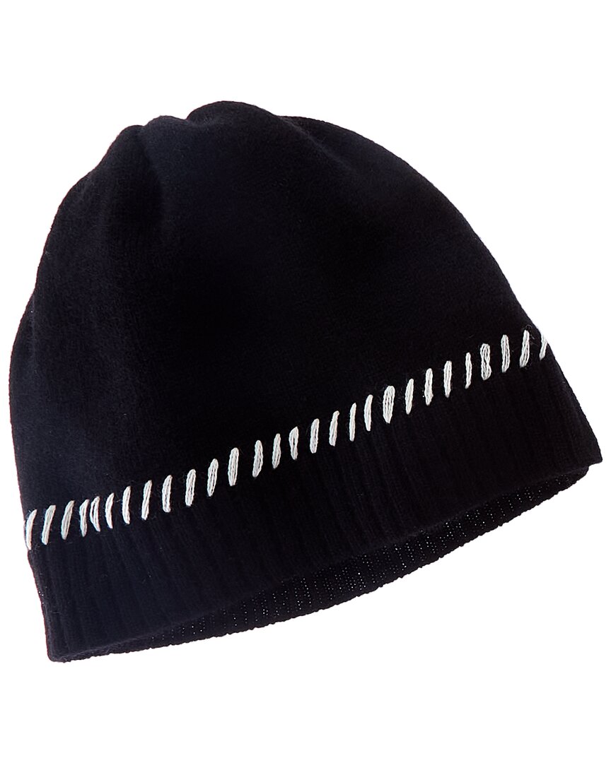 Forte Cashmere Contrast Edge Cashmere Hat In Black