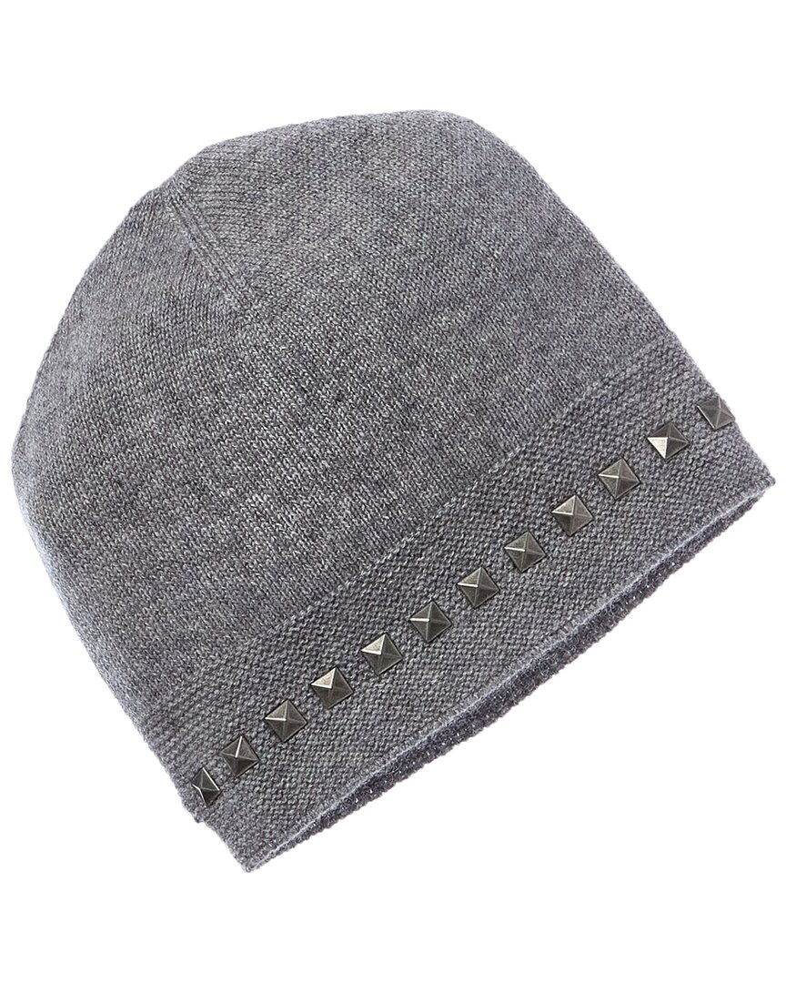 Forte Cashmere Square Metallic Studded Trim Cashmere Hat In Grey