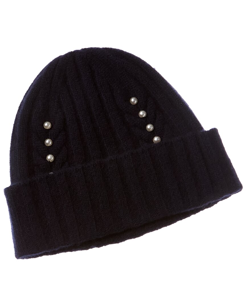 Hannah Rose Rib & Cable Pearls Cashmere Hat In Blue