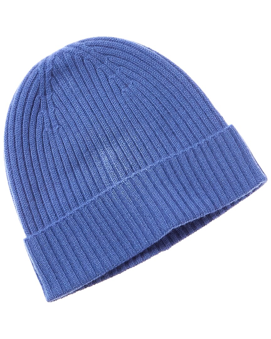 Phenix 2x2 Ribbed Cuffed Cashmere Beanie In Blue