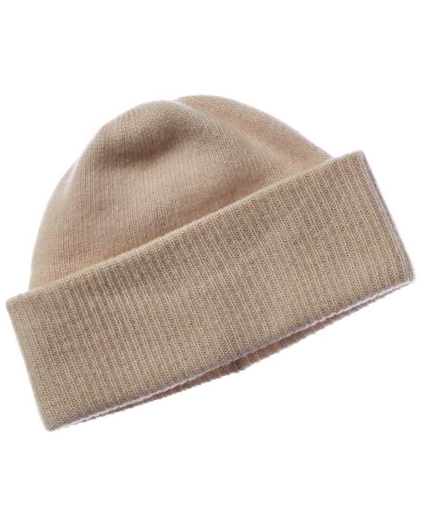 Portolano Plain Jersey With Double Folded Cuff Cashmere Beanie In White