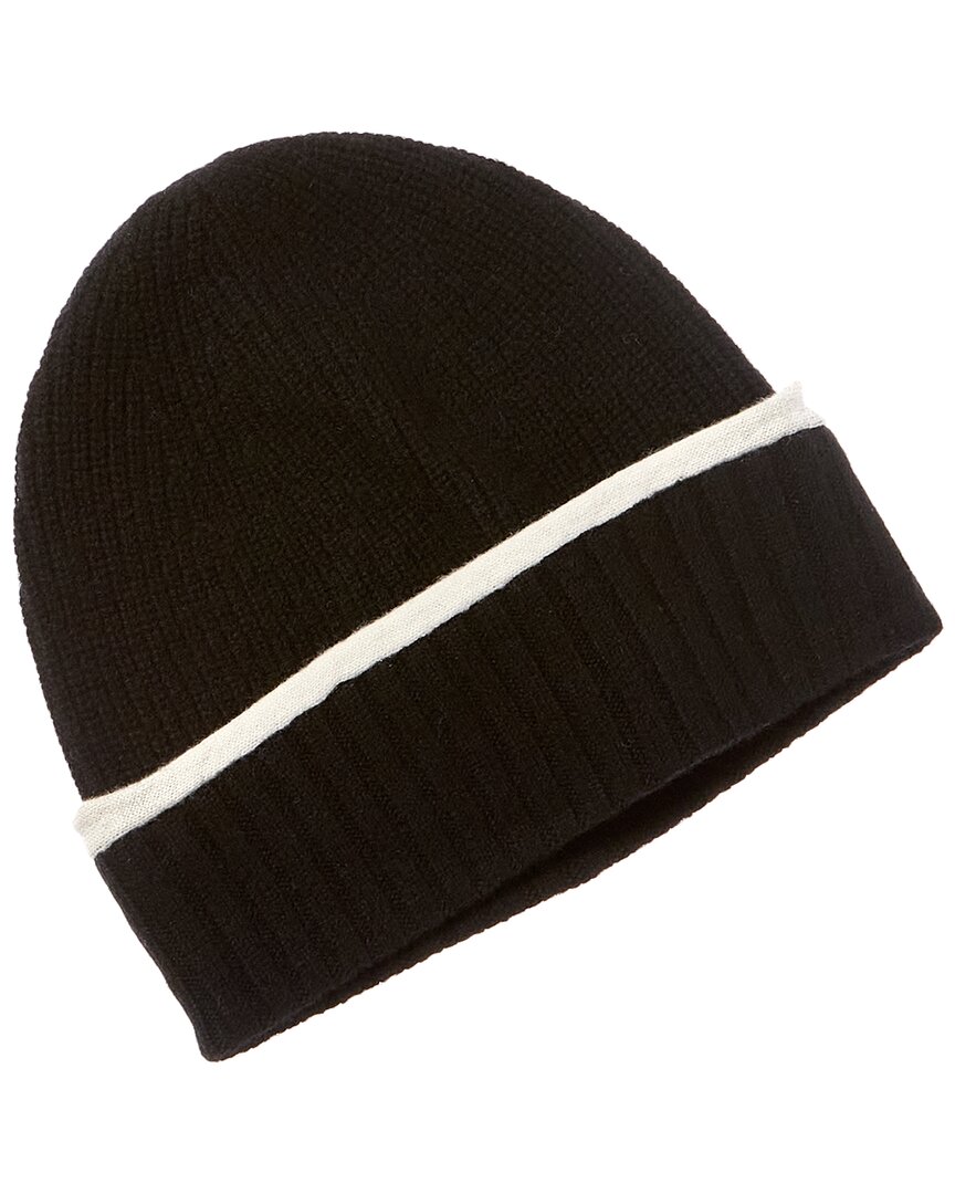 Amicale Cashmere Tipped Cuff Ribbed Cashmere Beanie In Black