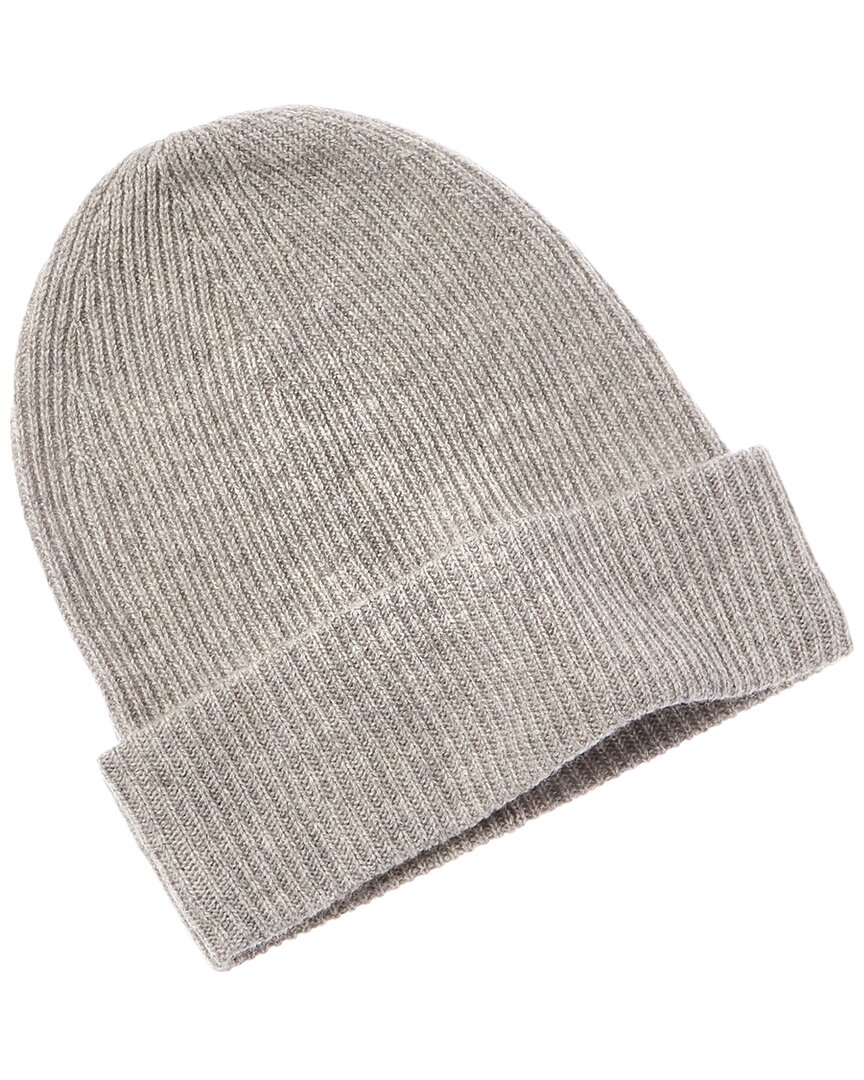 Amicale Cashmere Rib Double Foldover Cuff Slouchy Cashmere Beanie In Grey