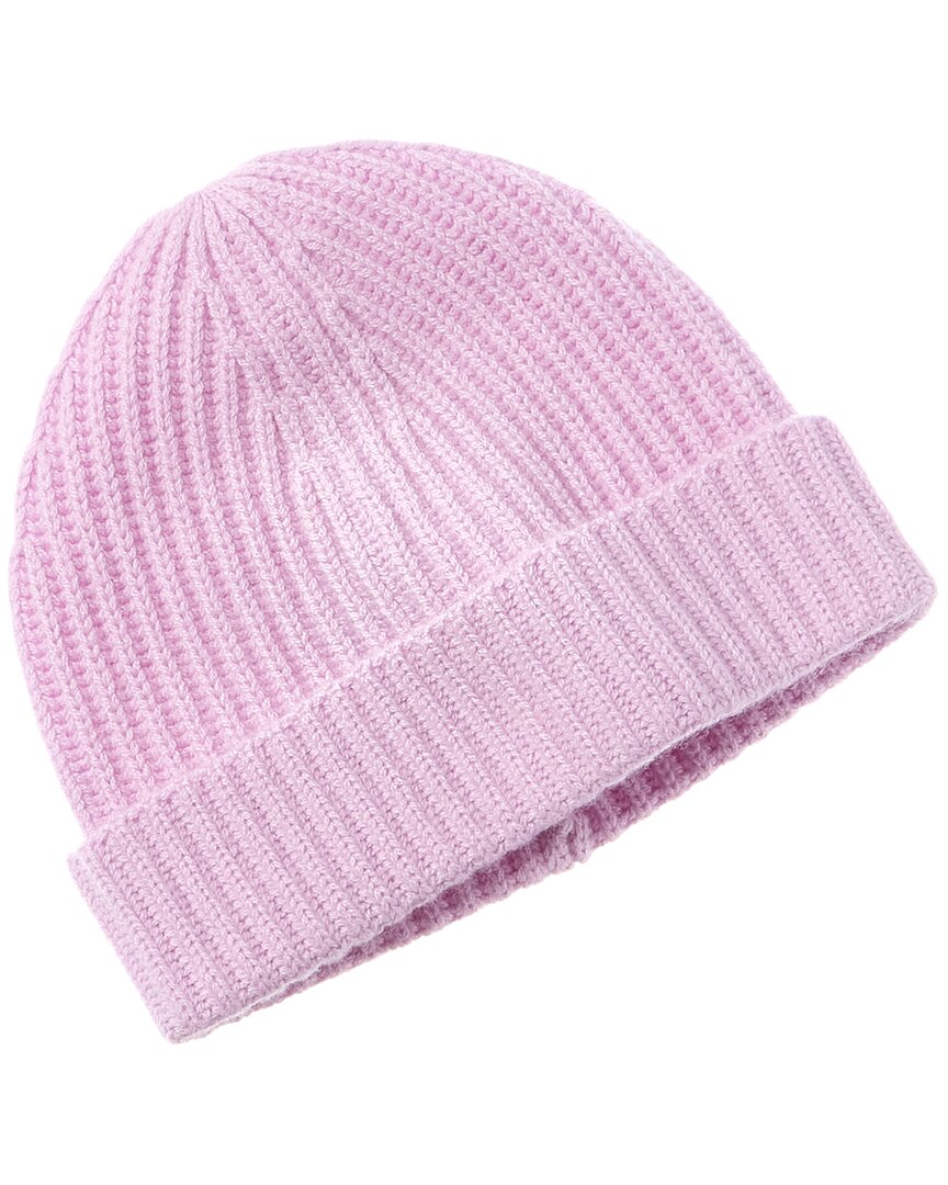 Amicale Cashmere Chunky Rib Cuffed Cashmere Hat In Purple