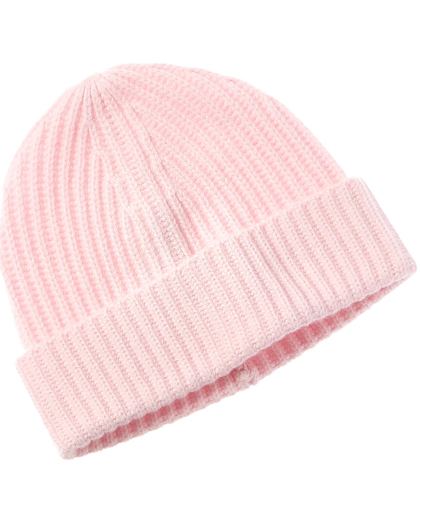 Amicale Cashmere Chunky Rib Cuffed Cashmere Hat In Pink