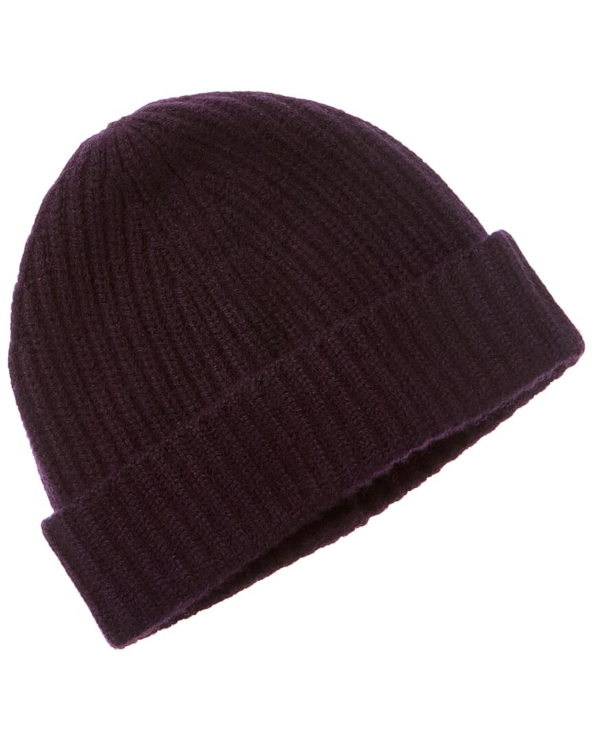 Amicale Cashmere Chunky Rib Cuffed Cashmere Hat In Purple
