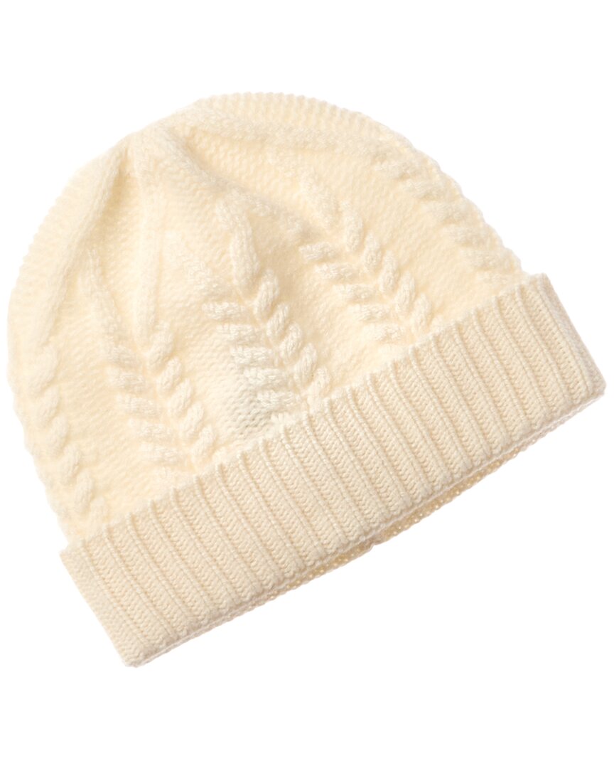 Amicale Cashmere New Cable Cuffed Cashmere Hat In White
