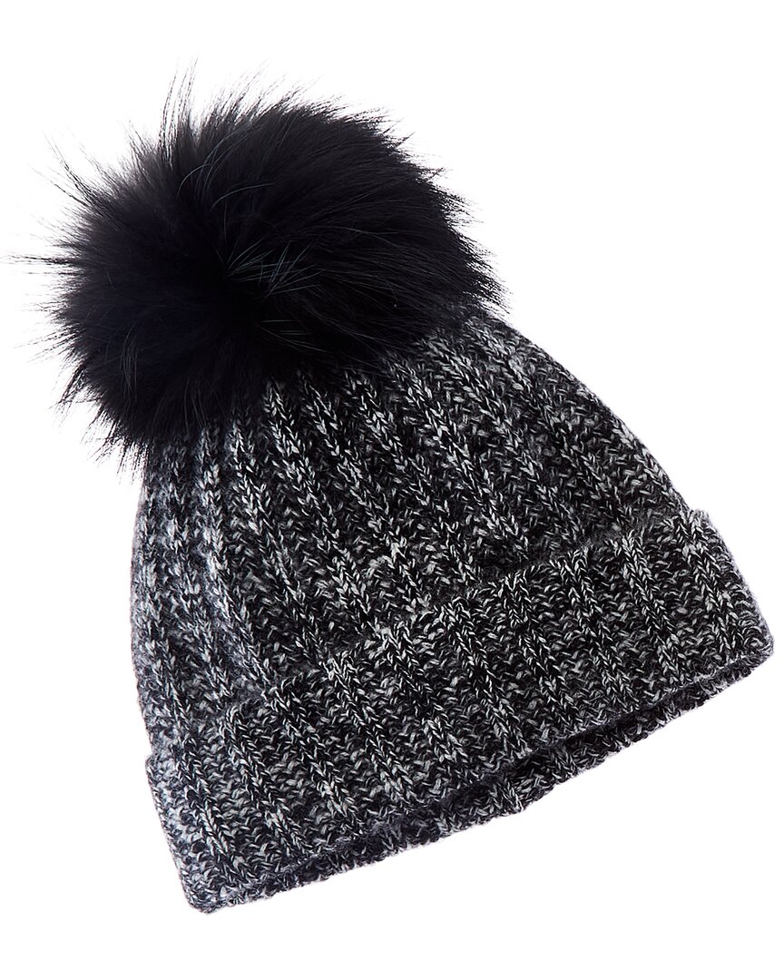 Amicale Cashmere Marl Ladderstitch Cashmere Hat In Black