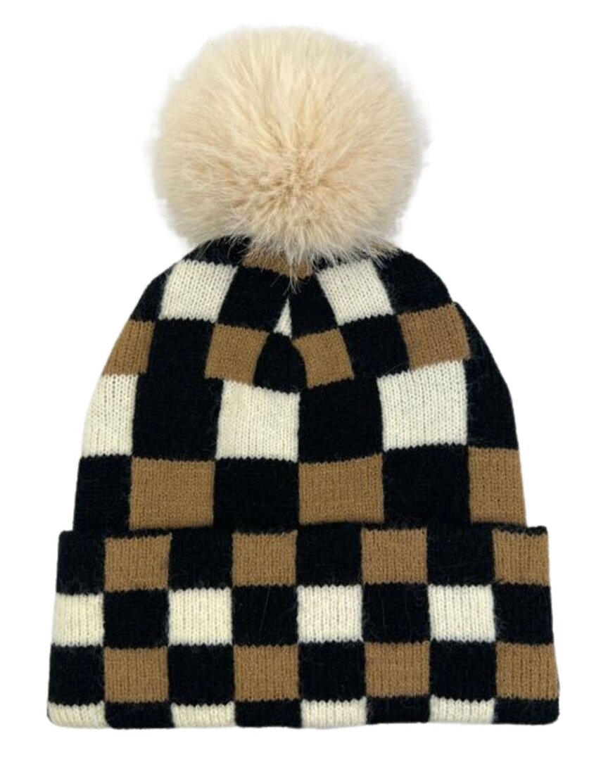 Marcus Adler Checkered Beanie With Pom In Black