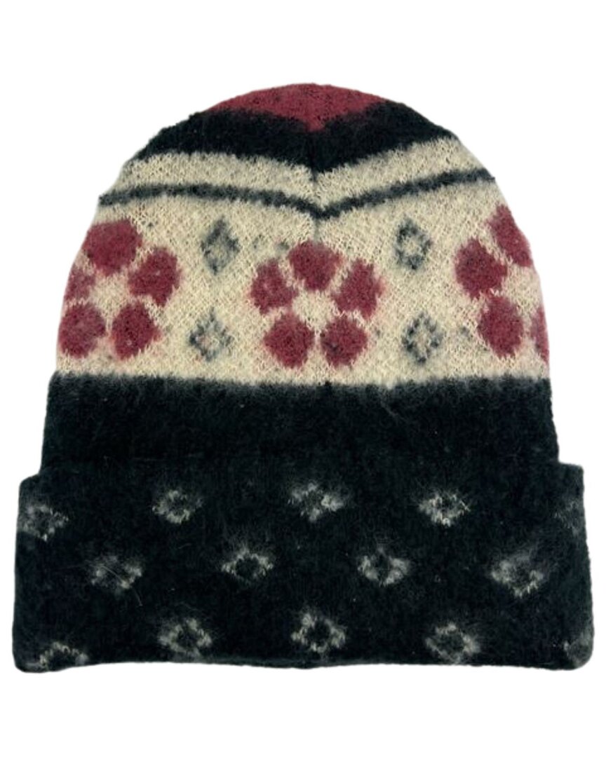 Marcus Adler Floral Cuffed Knit Beanie In Black
