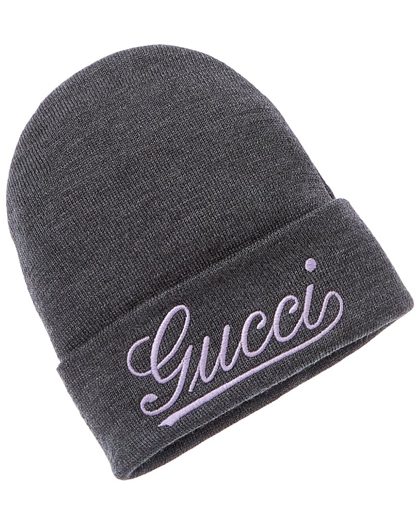 Gucci Logo Embroidery Beanie In Grey