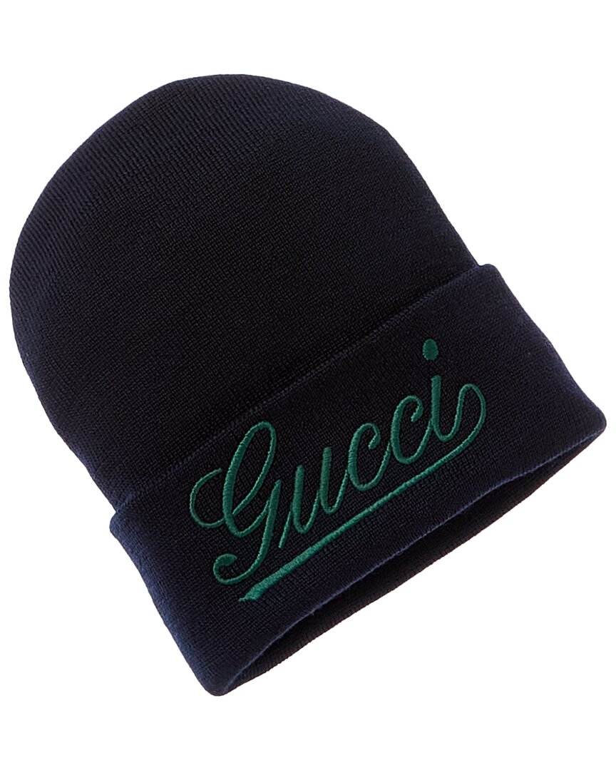 Gucci Logo Wool Beanie In Blue