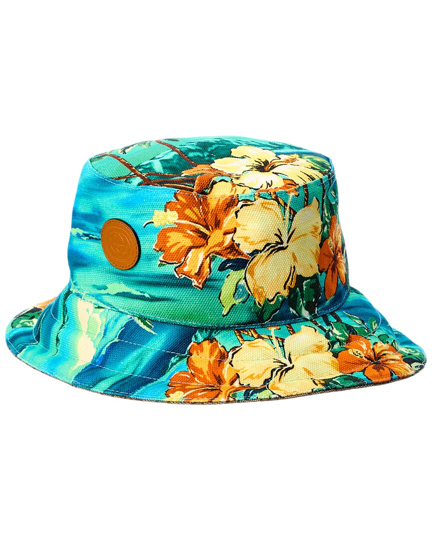 Gucci Graphic Print Reversible Linen-blend Bucket Hat In Blue