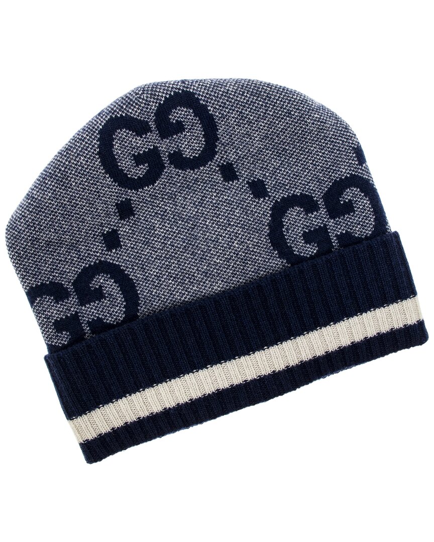 Gucci Gg Knit Cashmere Beanie In Blue