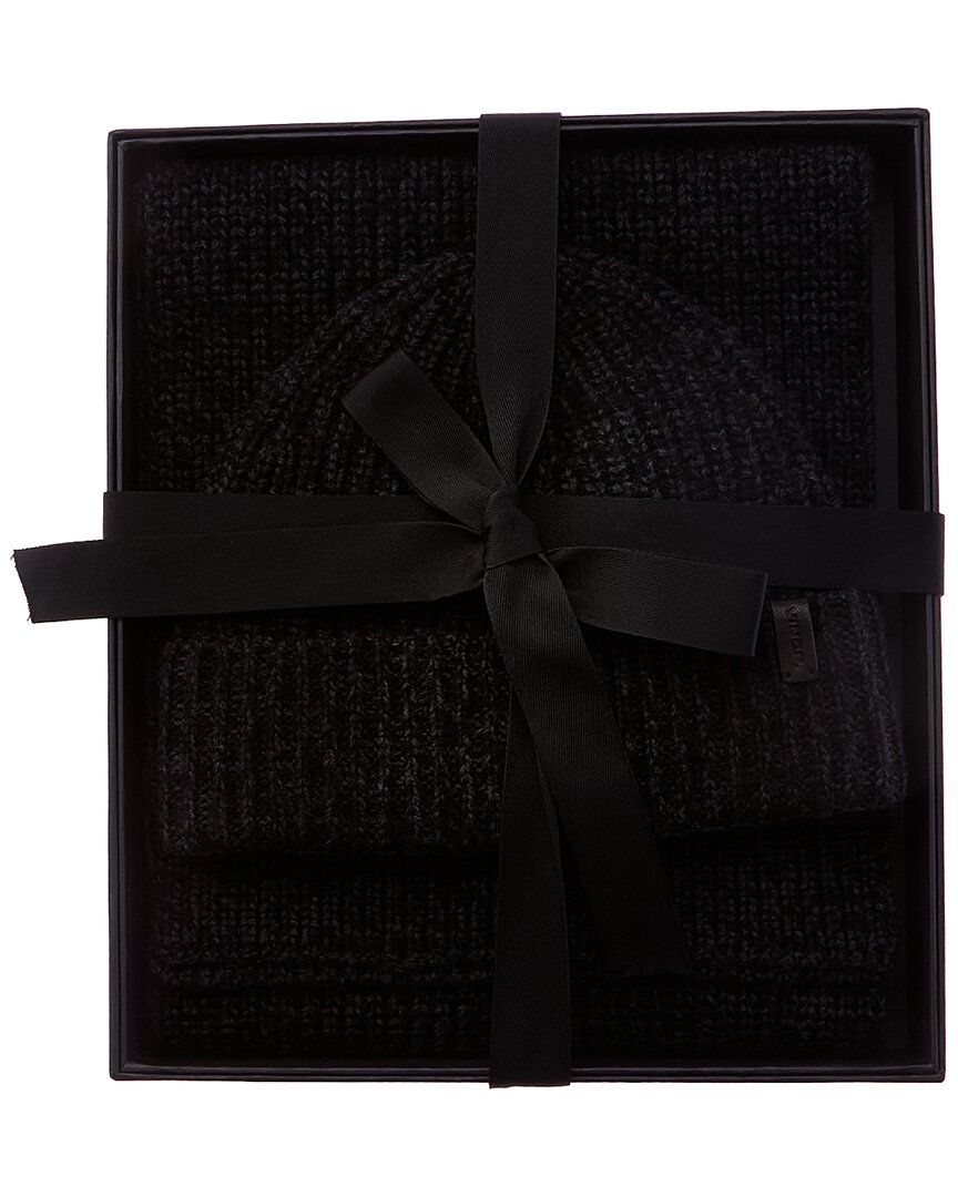 Vince 2pc Shaker Stitch Wool & Cashmere-blend Hat & Scarf Set In Black