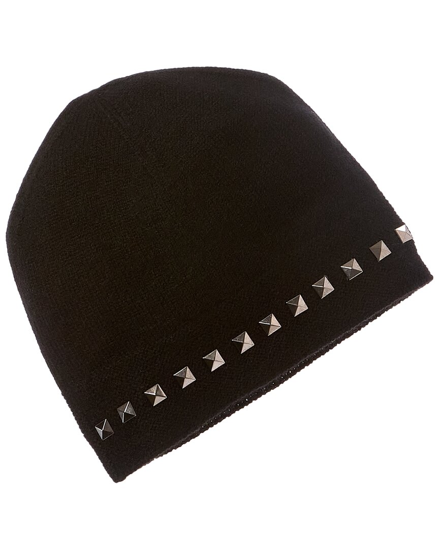Forte Cashmere Square Metallic Studded Trim Cashmere Hat In Black