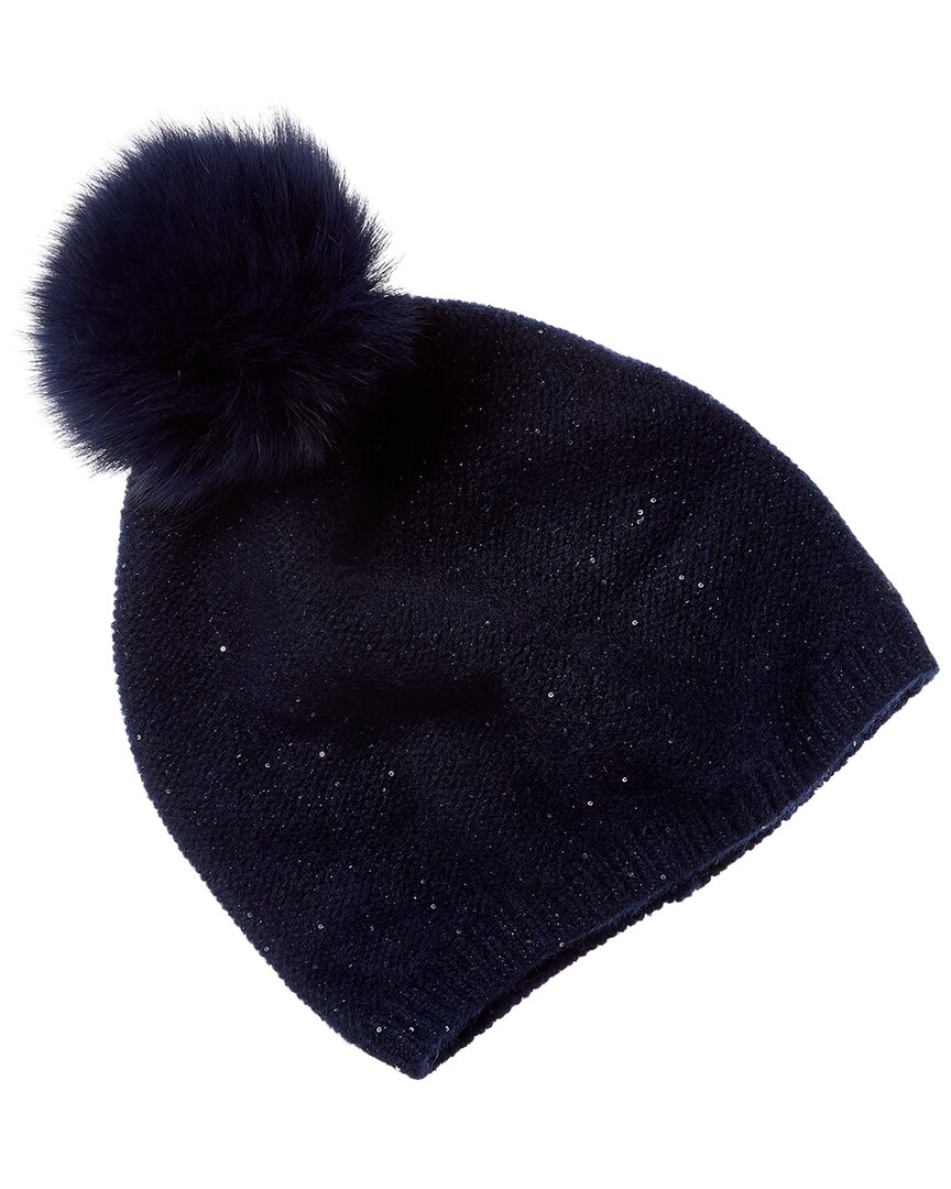 Sofia Cashmere Sofiacashmere Lurex Lattice Stitch Cashmere Hat In Navy