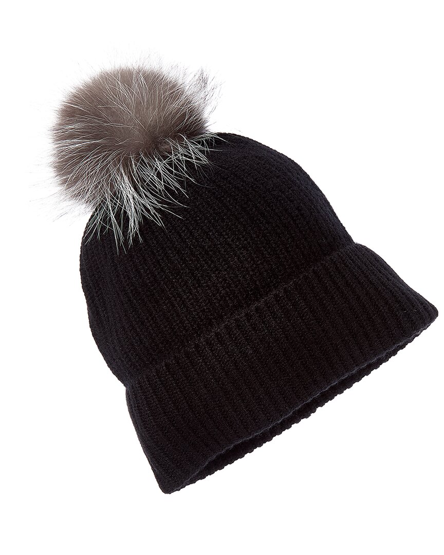 Amicale Cashmere Chunky Rib Knit Cashmere Hat In Black