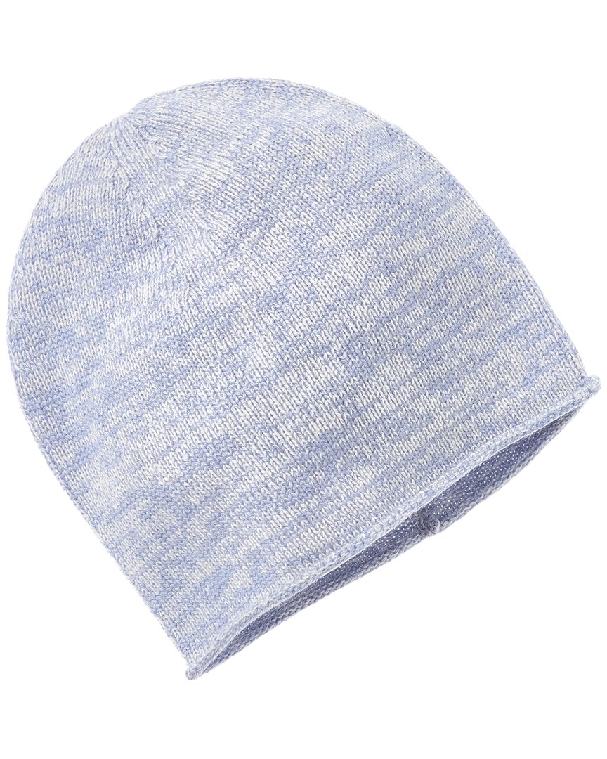 Amicale Cashmere Knit 2-tone Cashmere Beanie In Blue