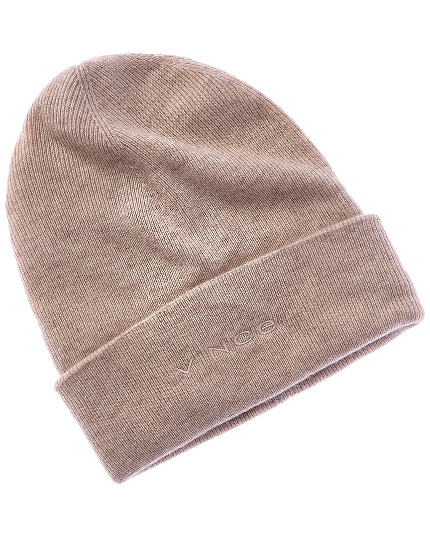 Vince Fine Rib Double Layer Cuff Wool & Cashmere-blend Hat In Brown