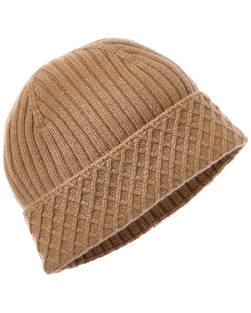 Bruno Magli Diamond Cuff Rib Cashmere Beanie In Brown