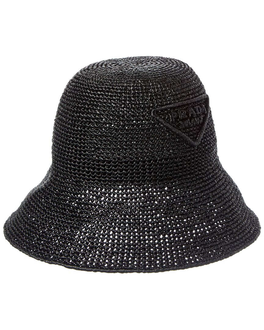 Prada Logo Crochet Bucket Hat In Black