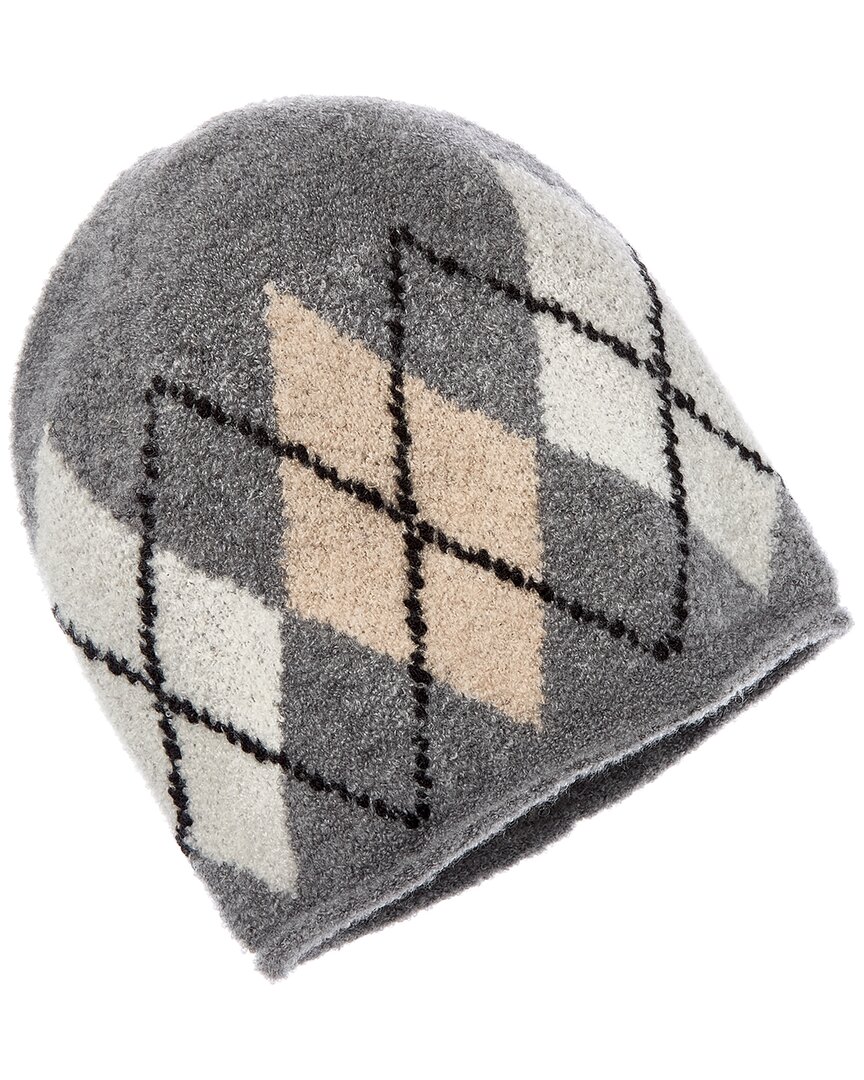 Amicale Cashmere Large Argyle Boucle Cashmere Beanie In Gray