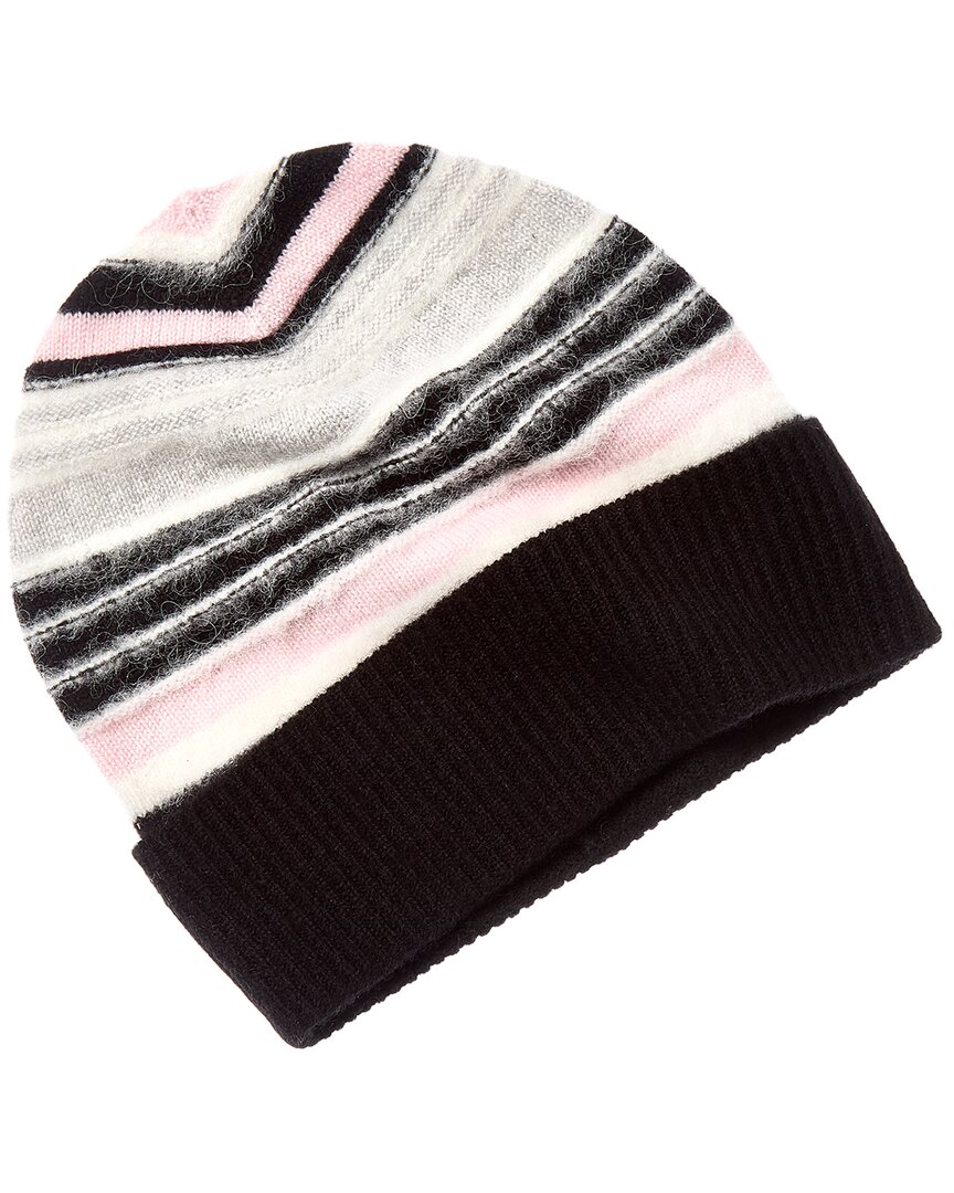 Phenix Fuzzy Stripe Cashmere Beanie In Black