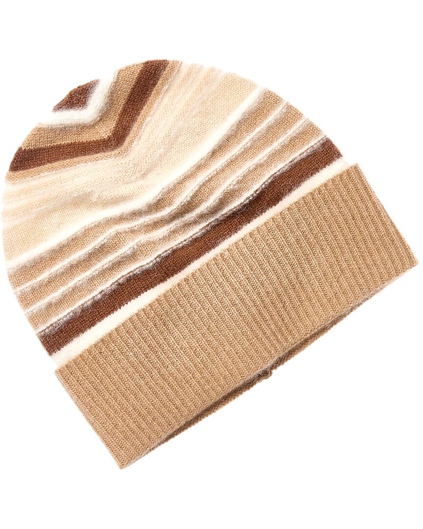 Phenix Fuzzy Stripe Cashmere Beanie In Brown