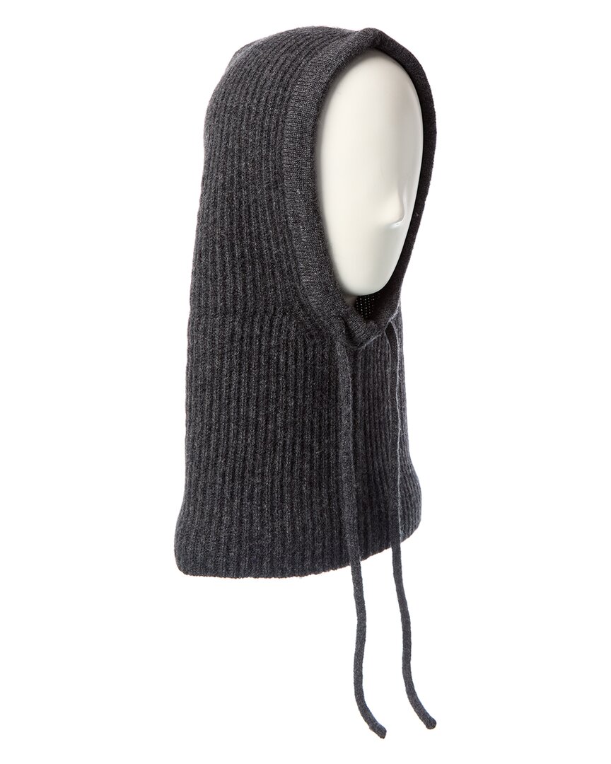 Amicale Cashmere Ribbed Knit Cashmere Hood In Gray