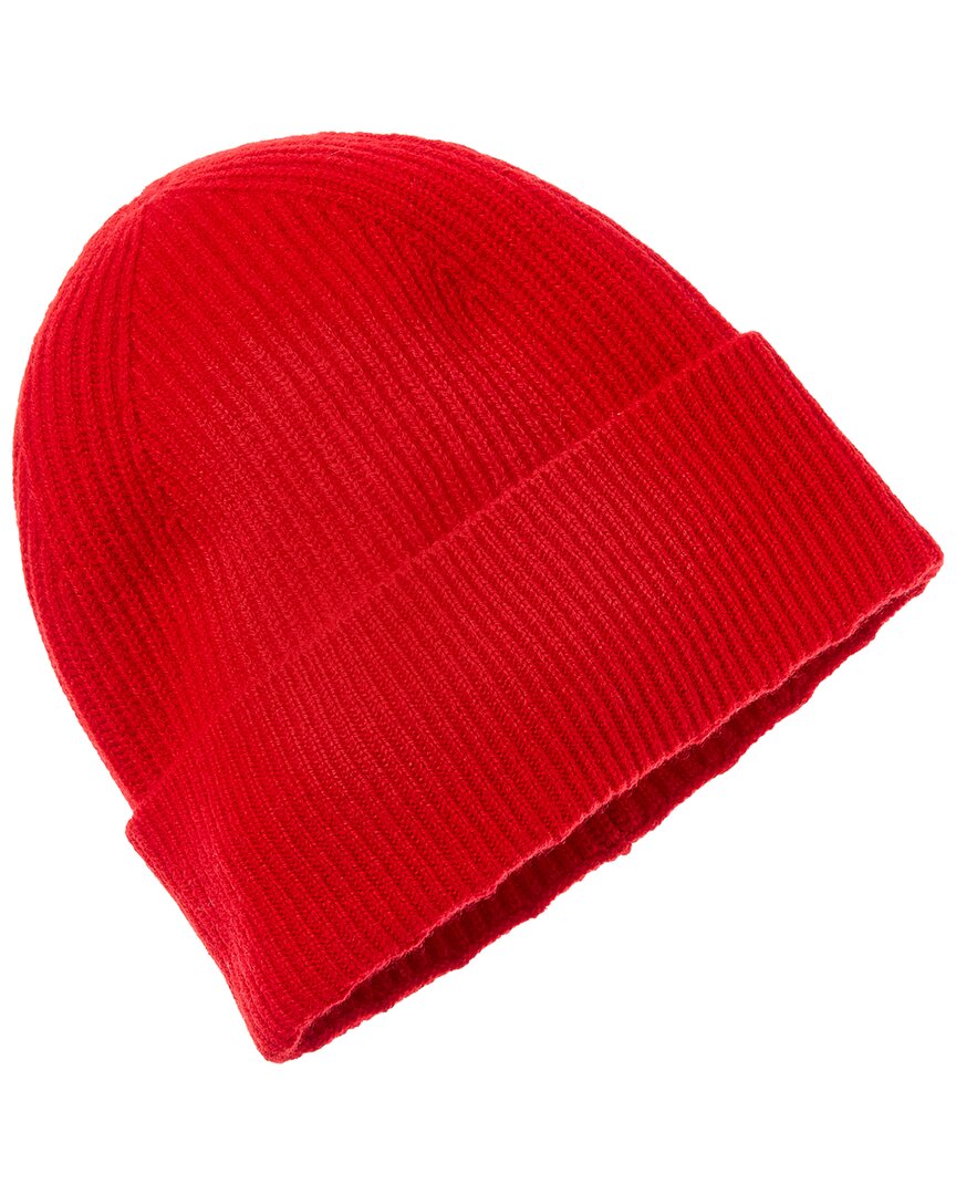 Amicale Cashmere Cuffed Rib Knit Cashmere Hat In Red