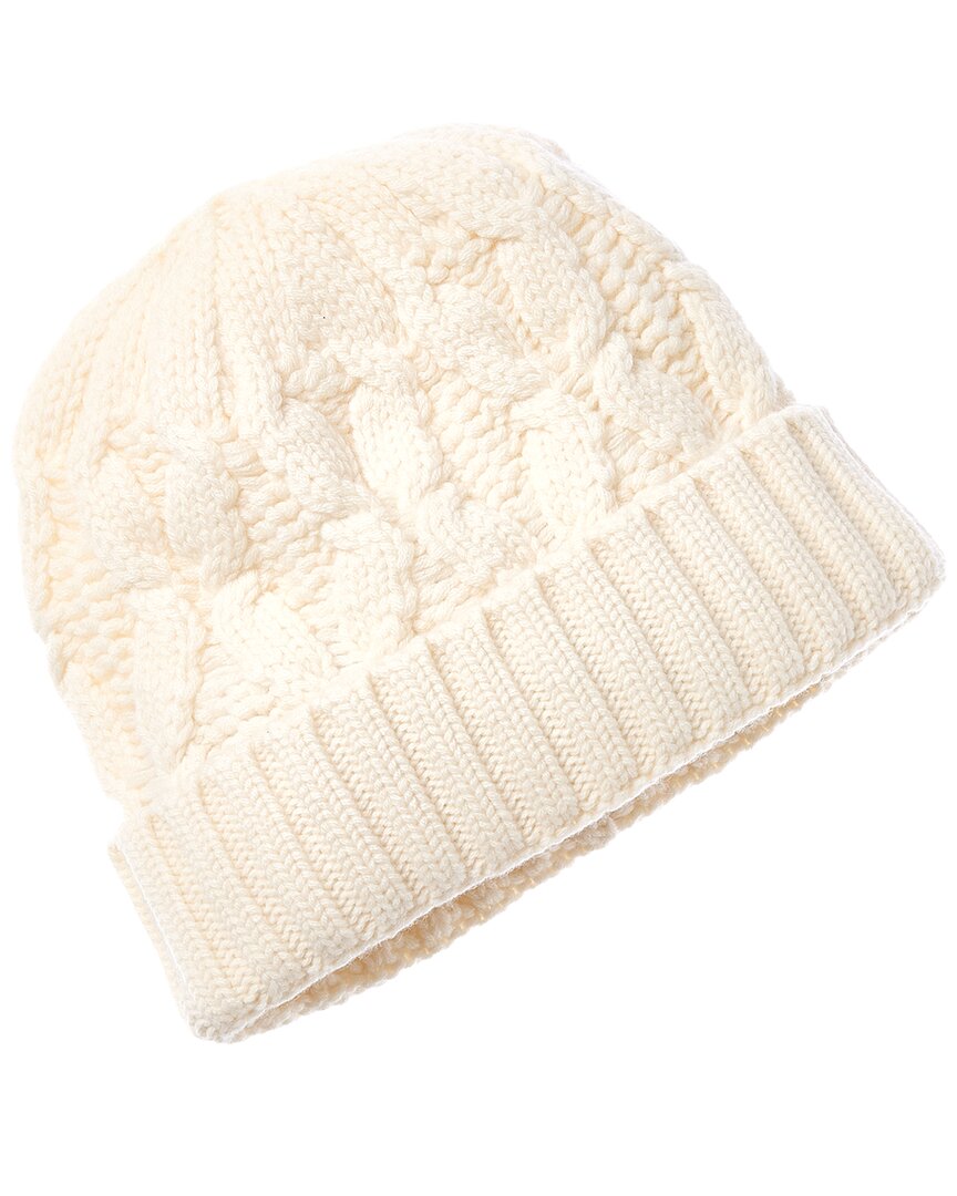 Amicale Cashmere Chunky Cable Cuffed Wool & Cashmere-blend Hat In White