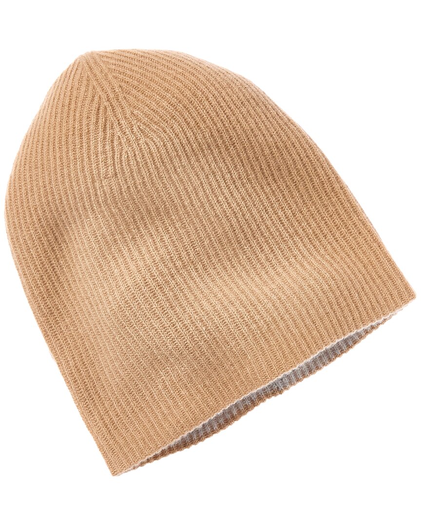 Amicale Cashmere 2 Color Reversible Rib Cashmere Hat In Brown