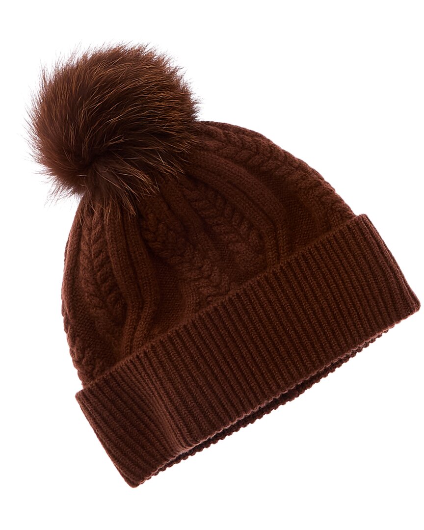 Amicale Cashmere Winding Cable Cuff Wool & Cashmere-blend Hat In Brown