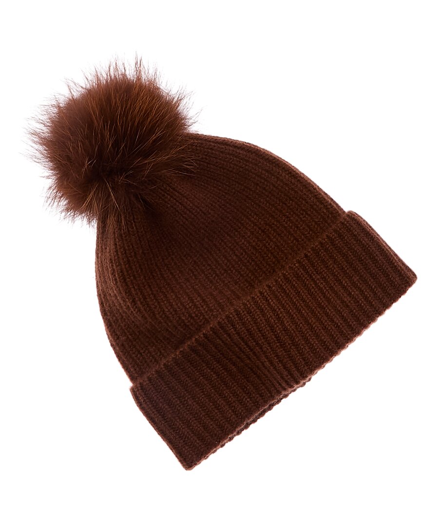 Amicale Cashmere Rib Knit Cashmere Hat In Brown
