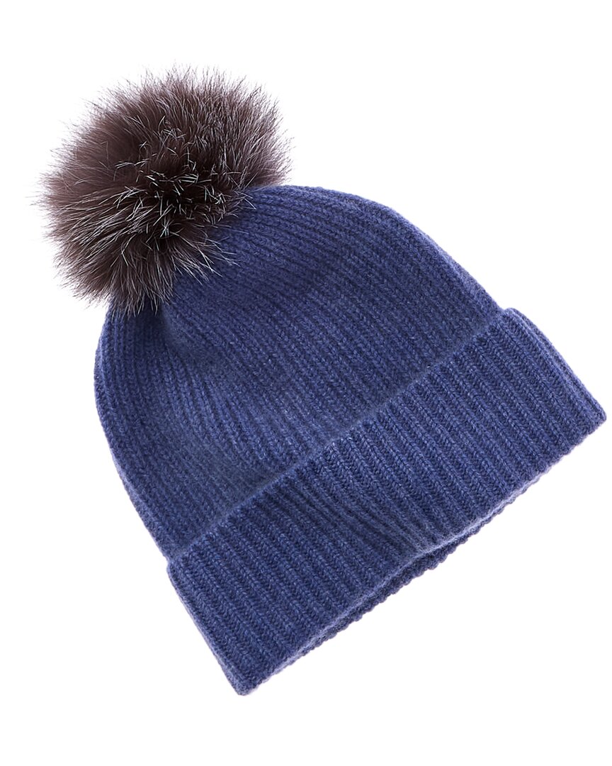 Amicale Cashmere Rib Knit Cashmere Hat In Blue