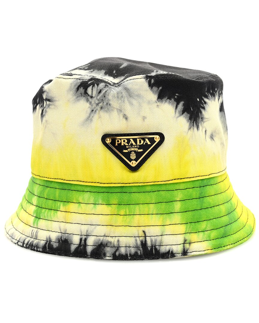 Prada Denim Tie-dye Metal Triangle Logo Women's Bucket Hat S (authentic Pre- Loved) In Multi
