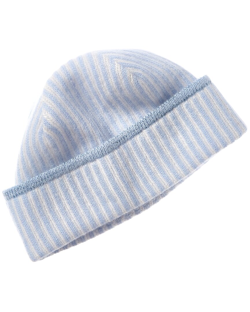 Portolano Lurex Ribbed Cashmere Beanie In Blue
