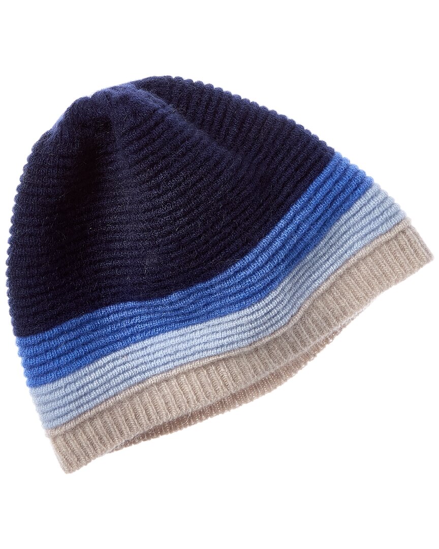 Portolano Multistriped Cuff Cashmere Beanie In Blue