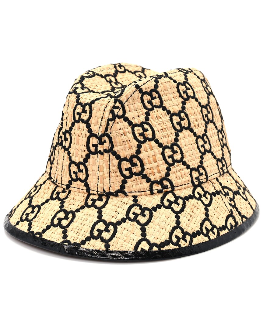 Gucci Raffia Elaphe Gg Monogram Embroidered Fedora Hat Xs (authentic Pre-  Loved) In Yellow