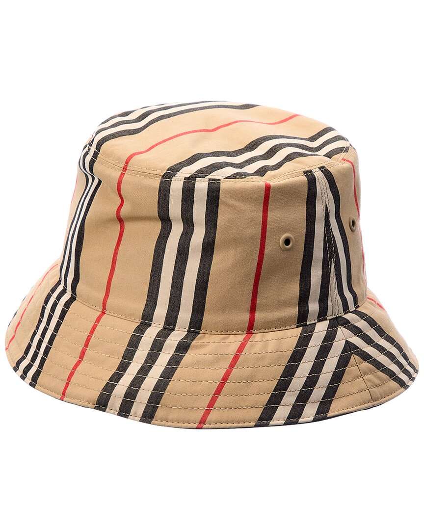 Shop Burberry Icon Stripe Bucket Hat In Beige