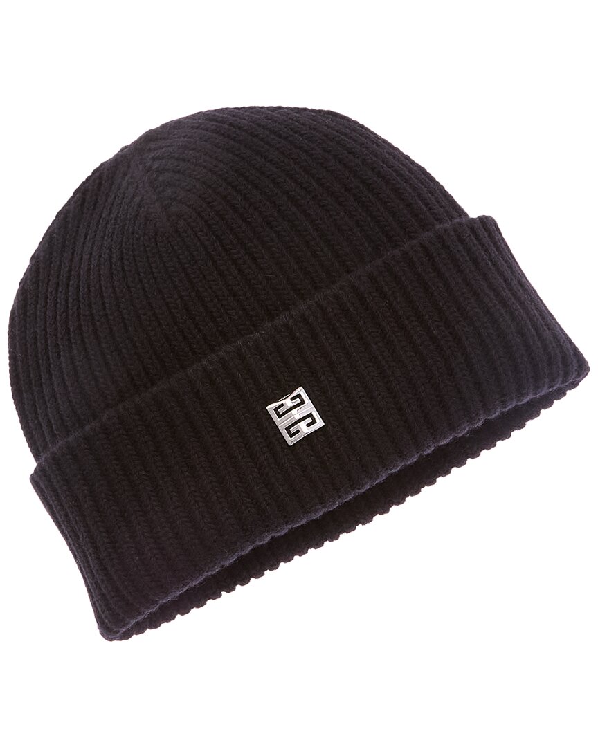 Givenchy 4g Metal Patch Wool & Cashmere-blend Beanie In Black
