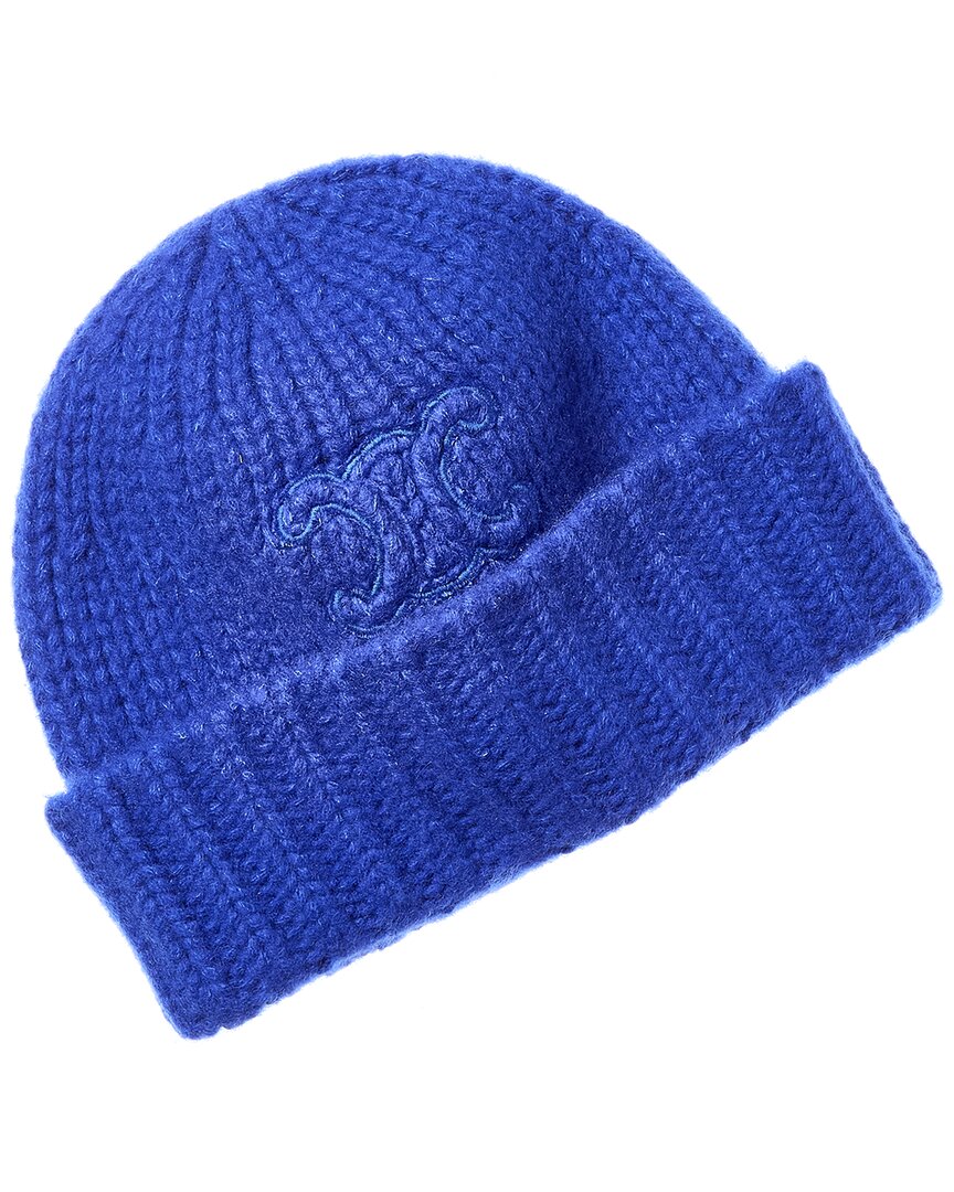 Celine Triomphe Cashmere & Wool-blend Beanie In Blue