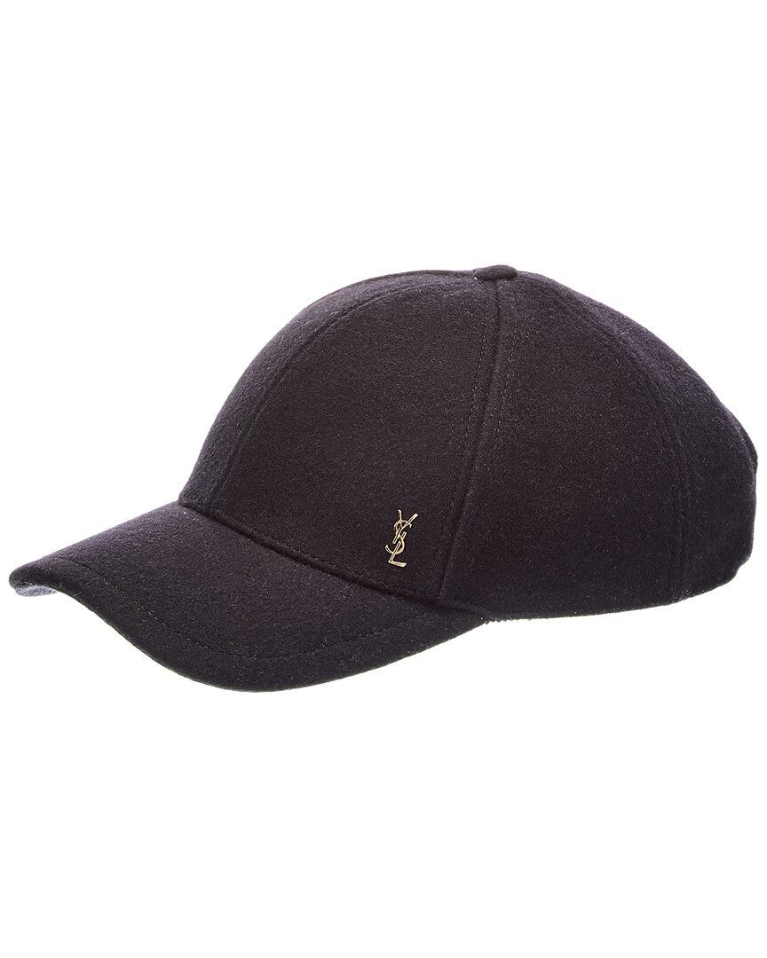 Saint Laurent Cassandre Wool-blend Baseball Cap In Black