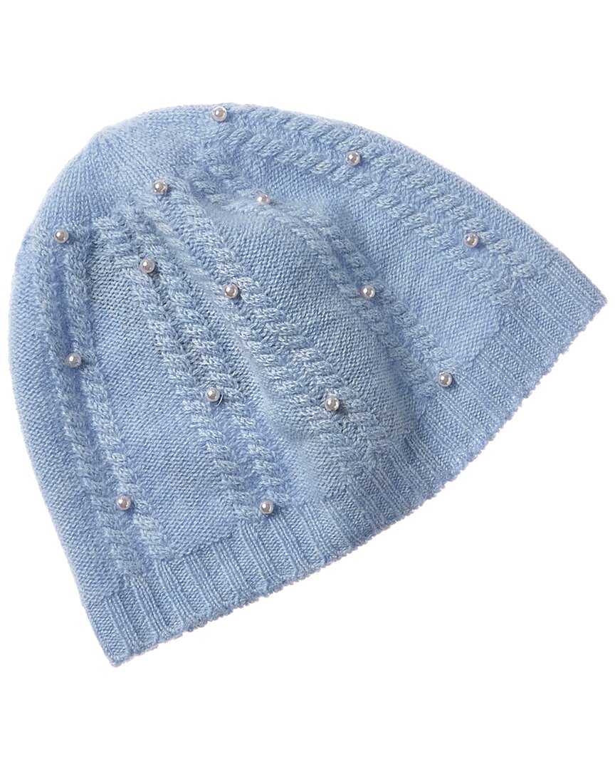 Shop Forte Cashmere Pearl Studded Cashmere Beanie In Blue